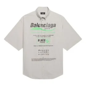 Balenciaga Herren-Baumwollhemd mit lockeren Ärmeln und kurzen Ärmeln, grau 664627TKM102967