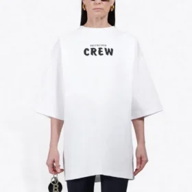 Balenciaga Herren-Crew-Shirt mit Aufdruck, kurzärmelig, weiss 620941TIV749040