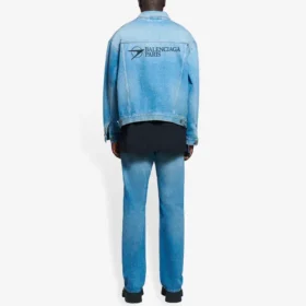 Balenciaga Herren-Denim-Jacke SS21 mit klassischem Logo, hellblau 657608TDW154307