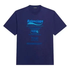 Balenciaga Herren FW21, chemisch zu reinigen, Alphabet-Print, Retro-Strick, kurzärmelig, marineblau 651795TKVF83866