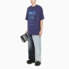 Balenciaga Herren FW21, chemisch zu reinigen, Alphabet-Print, Retro-Strick, kurzärmelig, marineblau 651795TKVF83866