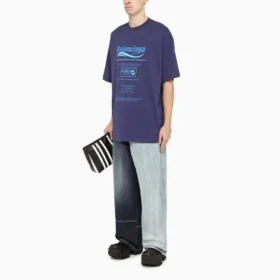 Balenciaga Herren FW21, chemisch zu reinigen, Alphabet-Print, Retro-Strick, kurzärmelig, marineblau 651795TKVF83866