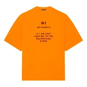 Balenciaga Herren FW21 HI MY NAME IS WIDE FIT Retro-Strick-T-Shirt mit Alphabet-Aufdruck, kurzärmelig, orange 661715TKVH57513