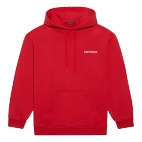 Balenciaga Herren FW21, locker sitzendes Langarm-Hoodie mit Logo, rot, 600583TIV846540