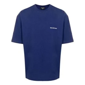 Balenciaga Herren FW21 Logo-Pullover mit Rundhalsausschnitt und kurzen Ärmeln, blau, 612966TIVG53967