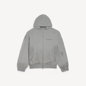Balenciaga Herren-Hoodie mit Reissverschluss und «Balenciaga Back»-Motiv in regulärer Passform in Balenciaga-Grau