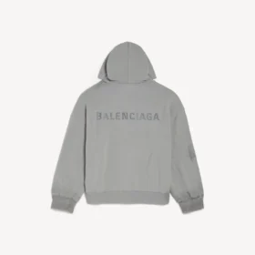 Balenciaga Herren-Hoodie mit Reissverschluss und «Balenciaga Back»-Motiv in regulärer Passform in Balenciaga-Grau