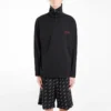 Balenciaga Herren-Pullover mit gesticktem Logo, halbem Reissverschluss und hohem Kragen, schwarz 486144TWK521000