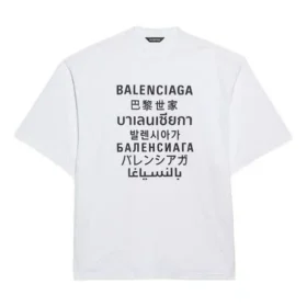 Balenciaga Herren-Pullover mit Rundhalsausschnitt, Kurzarm, weiss, mit Schriftzug 641614TJVI39040