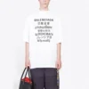 Balenciaga Herren-Pullover mit Rundhalsausschnitt, Kurzarm, weiss, mit Schriftzug 641614TJVI39040