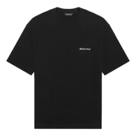 Balenciaga Herren SS21 einfarbiges T-Shirt mit Logo-Aufdruck, kurzärmelig, schwarz 612966TJV871070