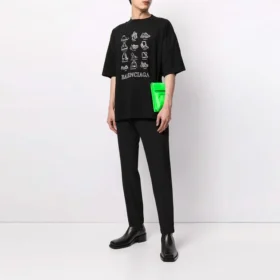 Balenciaga Herren SS21 Freizeit-T-Shirt mit Aufdruck, gross, kurzärmelig, schwarz 641614TJV801070