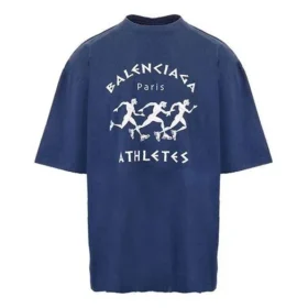 Balenciaga Herren SS21 Laufshirt mit Musterdruck und Logo, locker geschnitten, kurzärmelig, blau 641614TJVK64866