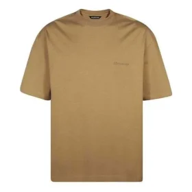 Balenciaga Herren SS21, locker sitzendes T-Shirt mit Rundhalsausschnitt, gesticktem Alphabet-Logo und kurzen Ärmeln, Khaki 612966TJV879504
