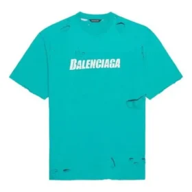 Balenciaga Herren SS21 mit Alphabet-Print, Lochmuster, Rundhalsausschnitt, Kurzarm, grün 651795TKVB84661