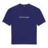 Balenciaga Herren SS21 T-Shirt mit Logo-Aufdruck «Alphabet», kurzärmelig, blau, 612966TIV545400