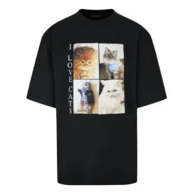 Balenciaga Herren-T-Shirt, halblang, Rundhalsausschnitt, kurzärmelig, schwarz 641614TJVG81000