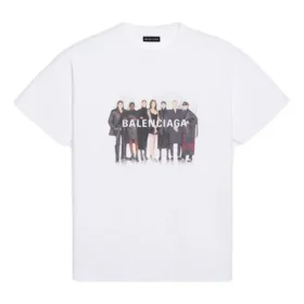 Balenciaga Herren-T-Shirt mit Band-Porträt-Print und Logo, Retro-Stil, kurzärmelig, weiss 612966TIV479000 Balenciaga Herren-T-Shirt mit Band-Porträt-Print und Logo, Retro-Stil, kurzärmelig, weiss 612966TIV479000