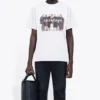 Balenciaga Herren-T-Shirt mit Band-Porträt-Print und Logo, Retro-Stil, kurzärmelig, weiss 612966TIV479000