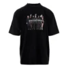 Balenciaga Herren-T-Shirt mit übergrossem Logo-Print im Retro-Stil, tief sitzender Ausschnitt, kurze Ärmel, schwarz 620969TIVA11000