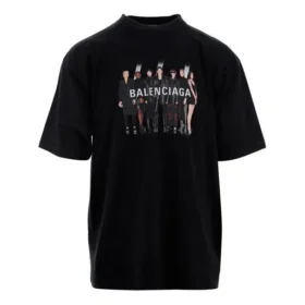 Balenciaga Herren-T-Shirt mit übergrossem Logo-Print im Retro-Stil, tief sitzender Ausschnitt, kurze Ärmel, schwarz 620969TIVA11000