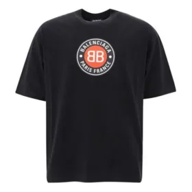 Balenciaga Herren-T-Shirt mit rundem BB-Alphabet-Logo, kurzärmelig, schwarz 641614TJV761000 Balenciaga Herren-T-Shirt mit rundem BB-Alphabet-Logo, kurzärmelig, schwarz 641614TJV761000