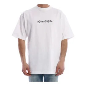 Balenciaga Herren-T-Shirt mit Symbol, Rundhalsausschnitt und Alphabet-Print, kurzärmelig, weiss 620969TIV509040 Balenciaga Herren-T-Shirt mit Symbol, Rundhalsausschnitt und Alphabet-Print, kurzärmelig, weiss 620969TIV509040