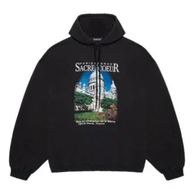 Balenciaga Landscape Loose Hoodie für Herren, Schwarz 641679TJVH91000