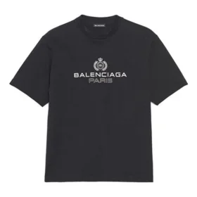 Balenciaga Retro-Strick-T-Shirt für Herren mit «BB Paris»-Aufdruck, kurzärmelig, schwarz 594579TGV601000