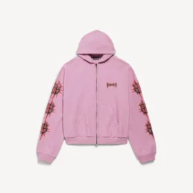 Balenciaga Sacra Cœur Damen-Hoodie mit Reissverschluss in mittlerer Passform in Old Pink