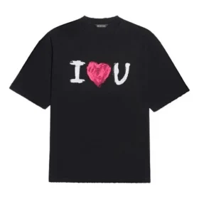 Balenciaga SS21 Love Kurzarm-T-Shirt für Herren, schwarz, 612966TJVL51070