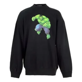 Balenciaga x Marvel Hulk-Print Boxy Rundhals-Baumwoll-Sweatshirt «Schwarz» 671125TLV581000