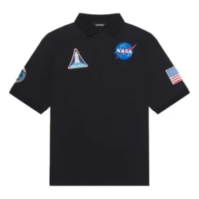 Balenciaga x NASA Crossover FW21 Herren-Poloshirt aus Baumwolle mit Weltraum-Print, einfarbig, schwarz 662493TKVG11070
