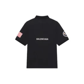 Balenciaga x NASA Crossover FW21 Herren-Poloshirt aus Baumwolle mit Weltraum-Print, einfarbig, schwarz 662493TKVG11070