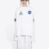 Balenciaga x NASA Crossover Space Printing Langarm-T-Shirt für Herren mit Rundhalsausschnitt, weiss 662496TKVD79040