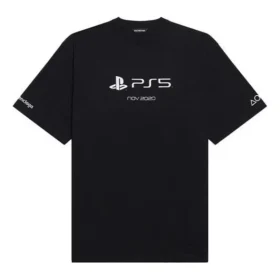 Balenciaga x PlayStation Crossover PS5 – Alphabet-Geometrie-Muster-Print, kurzärmelig, Unisex, schwarz 651795TKVF31070