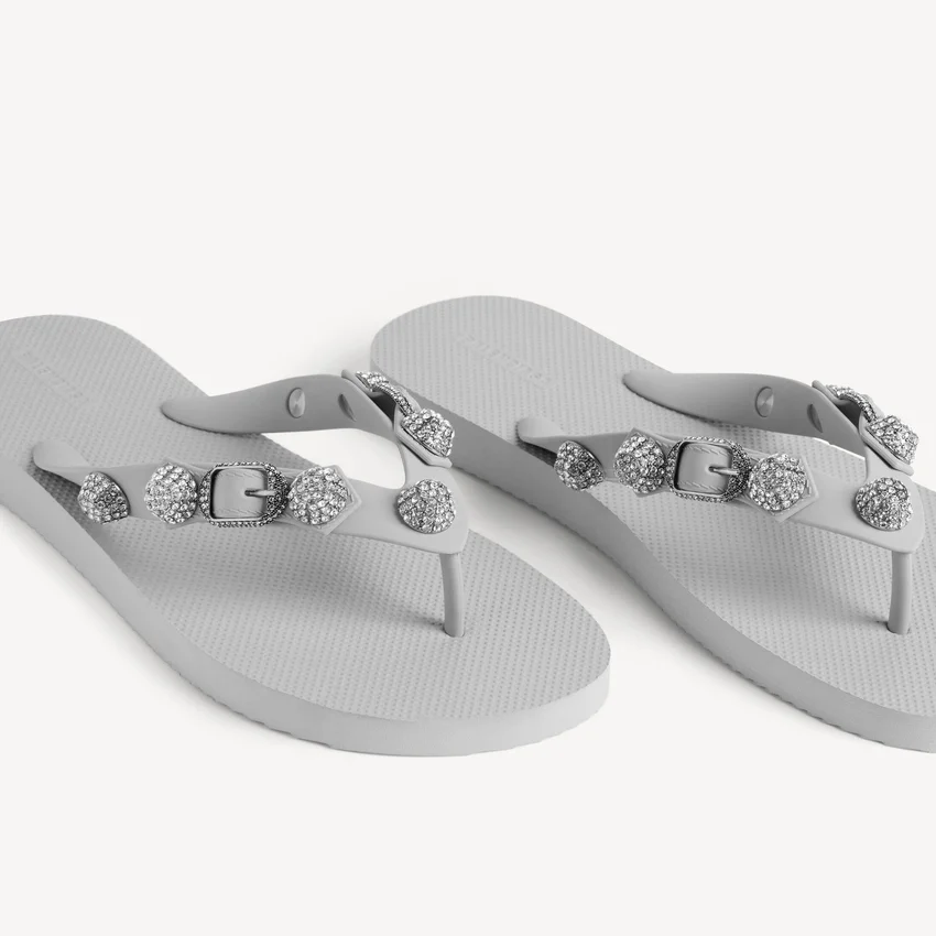 Damen-Cagole-Sandale mit Zehen und Balenciaga-Grau/Kristall Damen-Cagole-Sandale mit Zehen und Balenciaga-Grau/Kristall