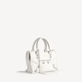 Damen-Le-City-Tasche, klein, mit riesigen Nieten und Strasssteinen in Optikweiss