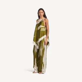 Damen-Pyjama-Hose aus gebürstetem Seidentwill in Khaki
