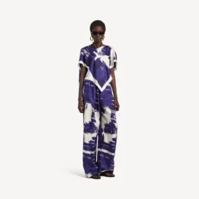 Damen-Pyjama-Hose mit Pinsel-Print in Blau