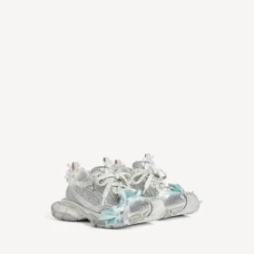 Damen-Sneaker 3XL mit Schnürung in Taupe/Weiss/Hellblau