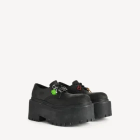 Damen-Strike-Platform-Derby-Schuhe mit Anhängern in Schwarz/Mehrfarbig Damen-Strike-Platform-Derby-Schuhe mit Anhängern in Schwarz/Mehrfarbig