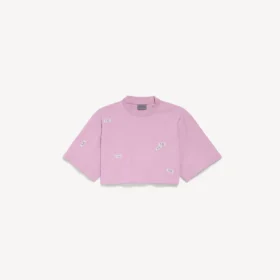 Damen-T-Shirt «520 Stickers» im Cropped-Schnitt in Altrosa/Weiss