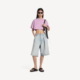 Damen-T-Shirt «520 Stickers» im Cropped-Schnitt in Altrosa/Weiss