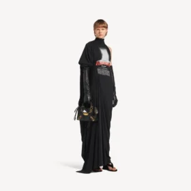 Damenkleid «The Door» – lang, drapiert, in Schwarz