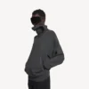 Damenpullover mit hohem Kragen zum Umdrehen in dunklem Grau meliert Damenpullover mit hohem Kragen zum Umdrehen in dunklem Grau meliert