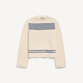 Damenpullover mit U-Boot-Ausschnitt in Marineblau/Weiss