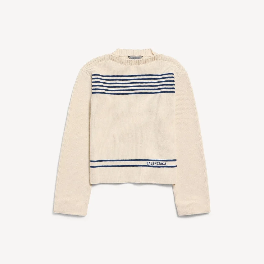 Damenpullover mit U-Boot-Ausschnitt in Marineblau/Weiss Damenpullover mit U-Boot-Ausschnitt in Marineblau/Weiss