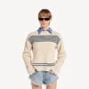 Damenpullover mit U-Boot-Ausschnitt in Marineblau/Weiss Damenpullover mit U-Boot-Ausschnitt in Marineblau/Weiss
