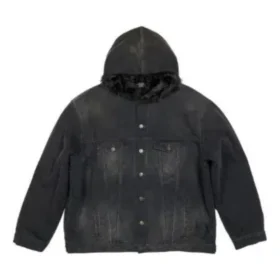 Denim-Jacke mit Kapuze und Knopfleiste im Bleached-Look «Black» 724653TNW541129